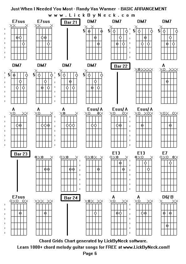 Chord Grids Chart of chord melody fingerstyle guitar song-Just When I Needed You Most - Randy Van Warmer  - BASIC ARRANGEMENT,generated by LickByNeck software.